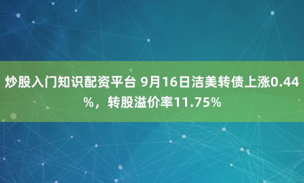 炒股入门知识配资平台 9月16日洁美转债上涨0.44%，转股溢价率11.75%