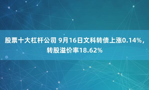 股票十大杠杆公司 9月16日文科转债上涨0.14%，转股溢价率18.62%